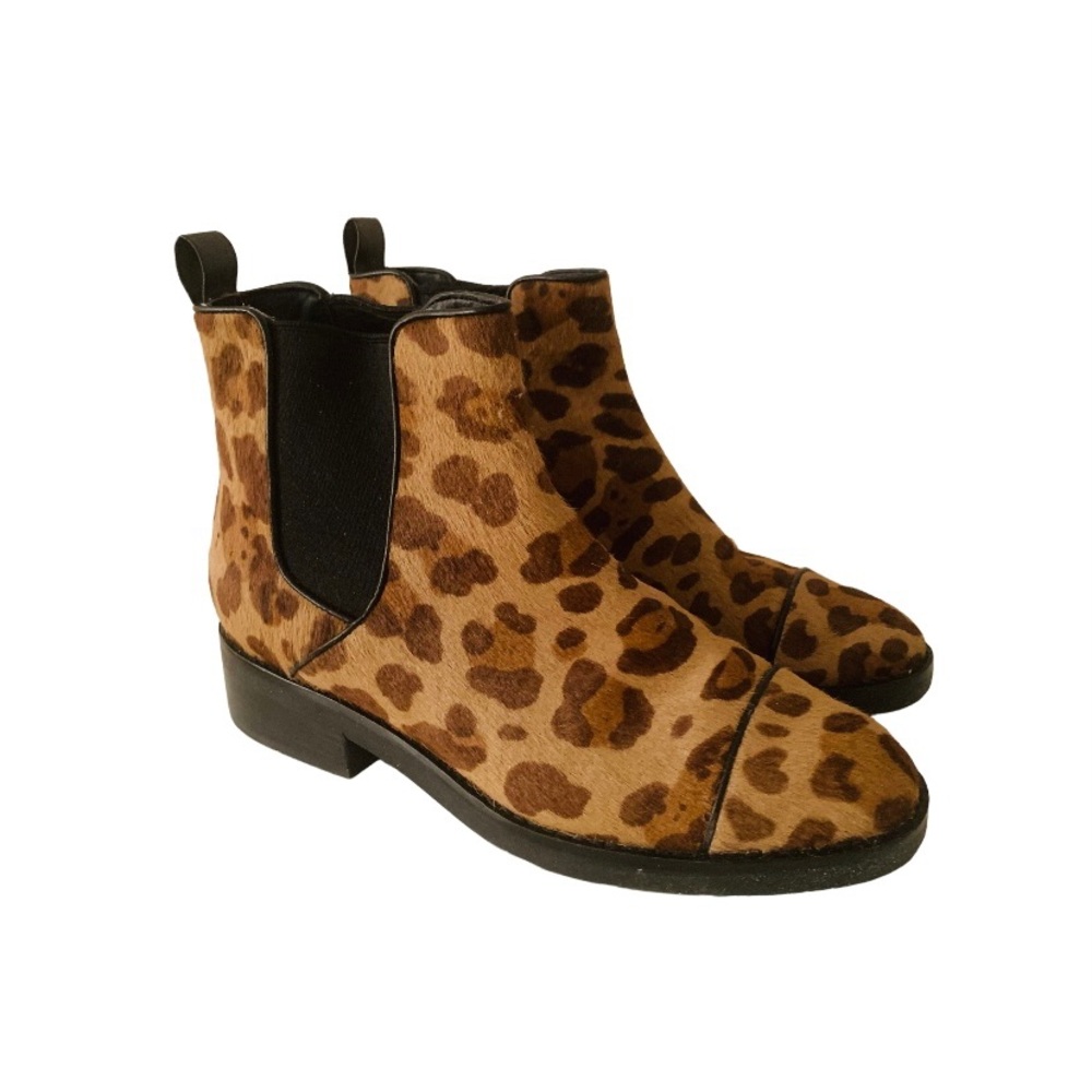 Cole Haan Leopard Print Real Calf Hair Chelsea Boots Women Sz 8 Preppy Academia